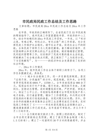 市民政局民政工作总结及工作思路