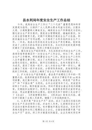 县水利局年度安全生产工作总结