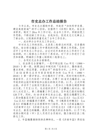 市史志办工作总结报告