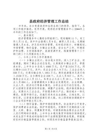 县政府经济管理工作总结