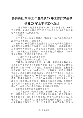 县供销社XX年工作总结及XX年工作打算县供销社XX年上半年工作总结