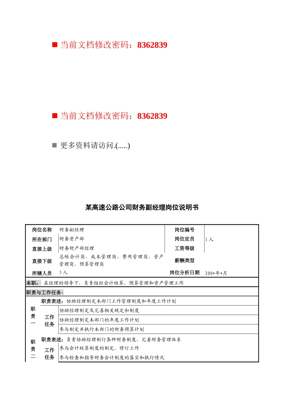 高速公路公司财务副经理岗位职责_第1页