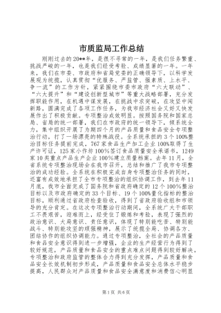 市质监局工作总结