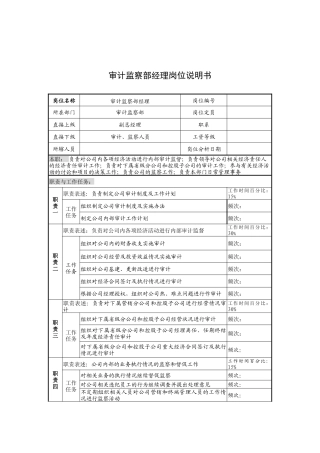 奥康集团审计监察部经理岗位说明书