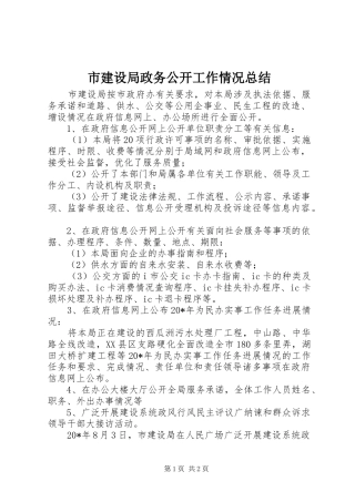 市建设局政务公开工作情况总结