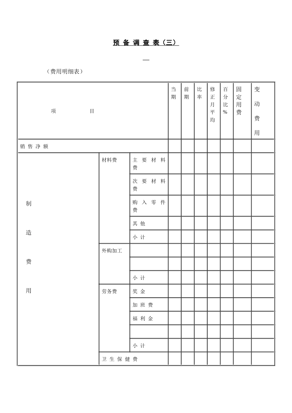 【财务表格】预备调查表（三）_第1页