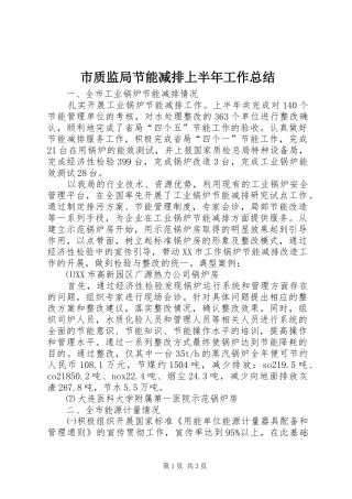 市质监局节能减排上半年工作总结