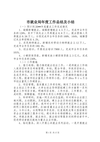 市就业局年度工作总结及小结