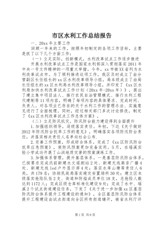 市区水利工作总结报告