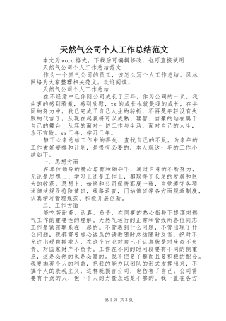 天然气公司个人工作总结范文
