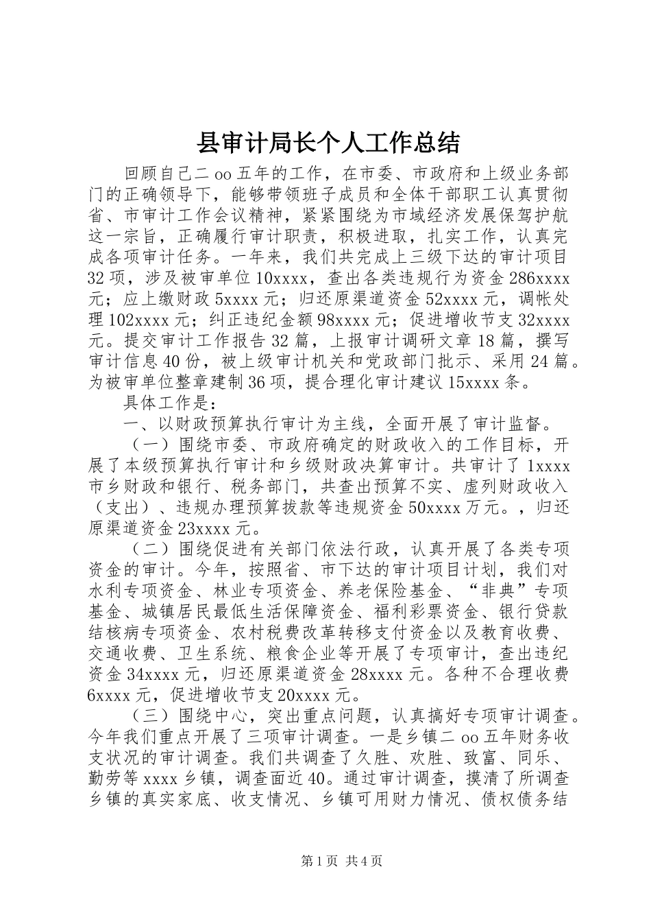 县审计局长个人工作总结_第1页