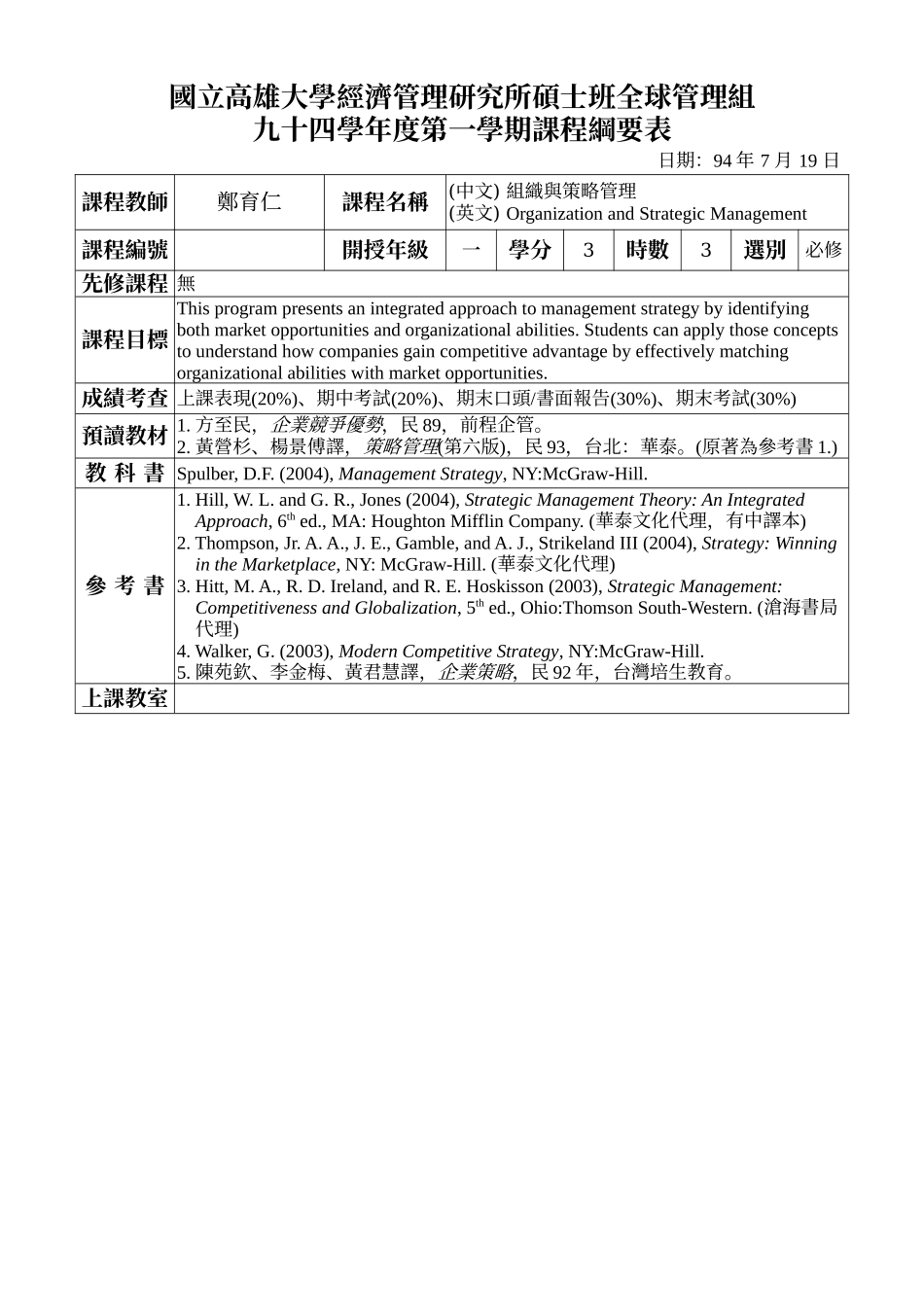 国立高雄大学经济管理研究所硕士班全球管理组_第1页