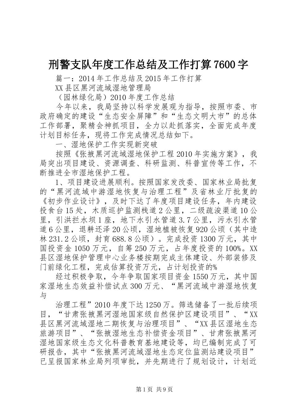 刑警支队年度工作总结及工作打算7600字_第1页