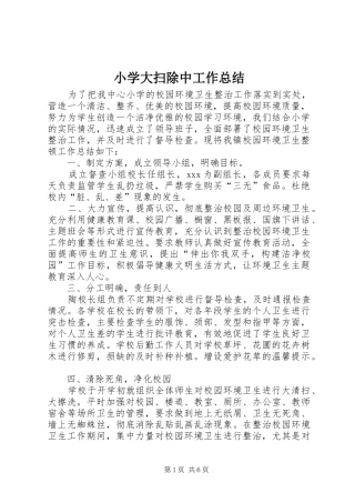 小学大扫除中工作总结