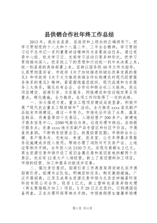 县供销合作社年终工作总结