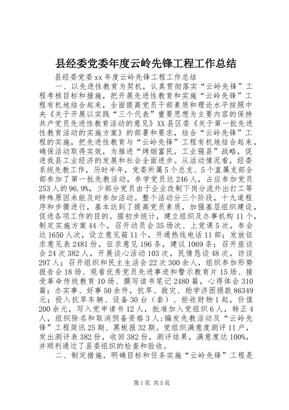 县经委党委年度云岭先锋工程工作总结_第1页