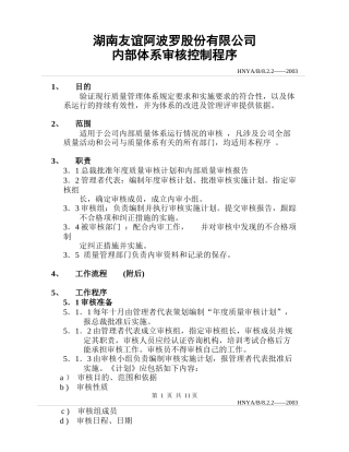 湖南××××股份有限公司内部体系审核控制程序