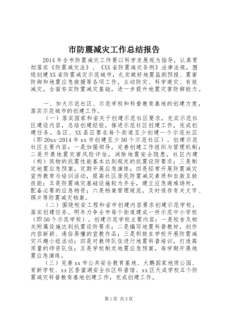 市防震减灾工作总结报告