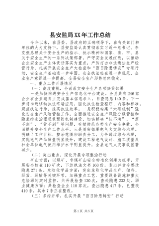 县安监局XX年工作总结