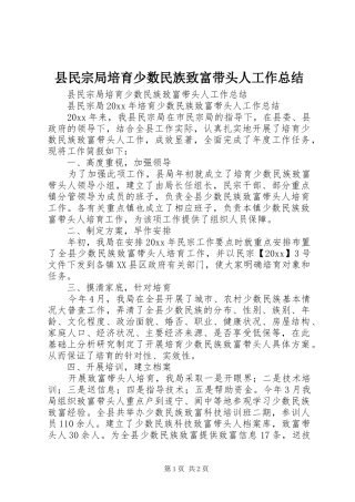 县民宗局培育少数民族致富带头人工作总结