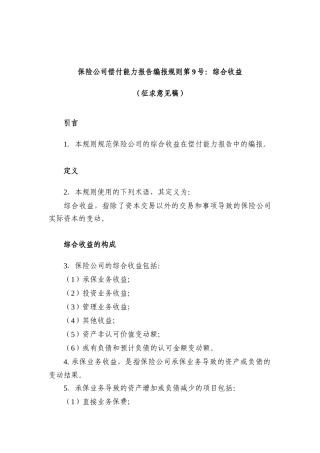 保险公司偿付能力报告编报规则第9号综合收益