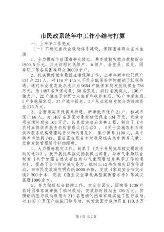 市民政系统年中工作小结与打算