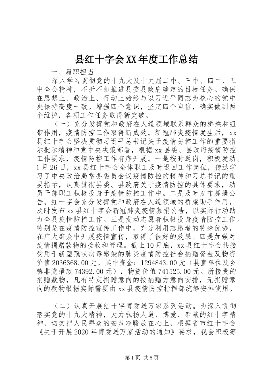县红十字会XX年度工作总结_第1页