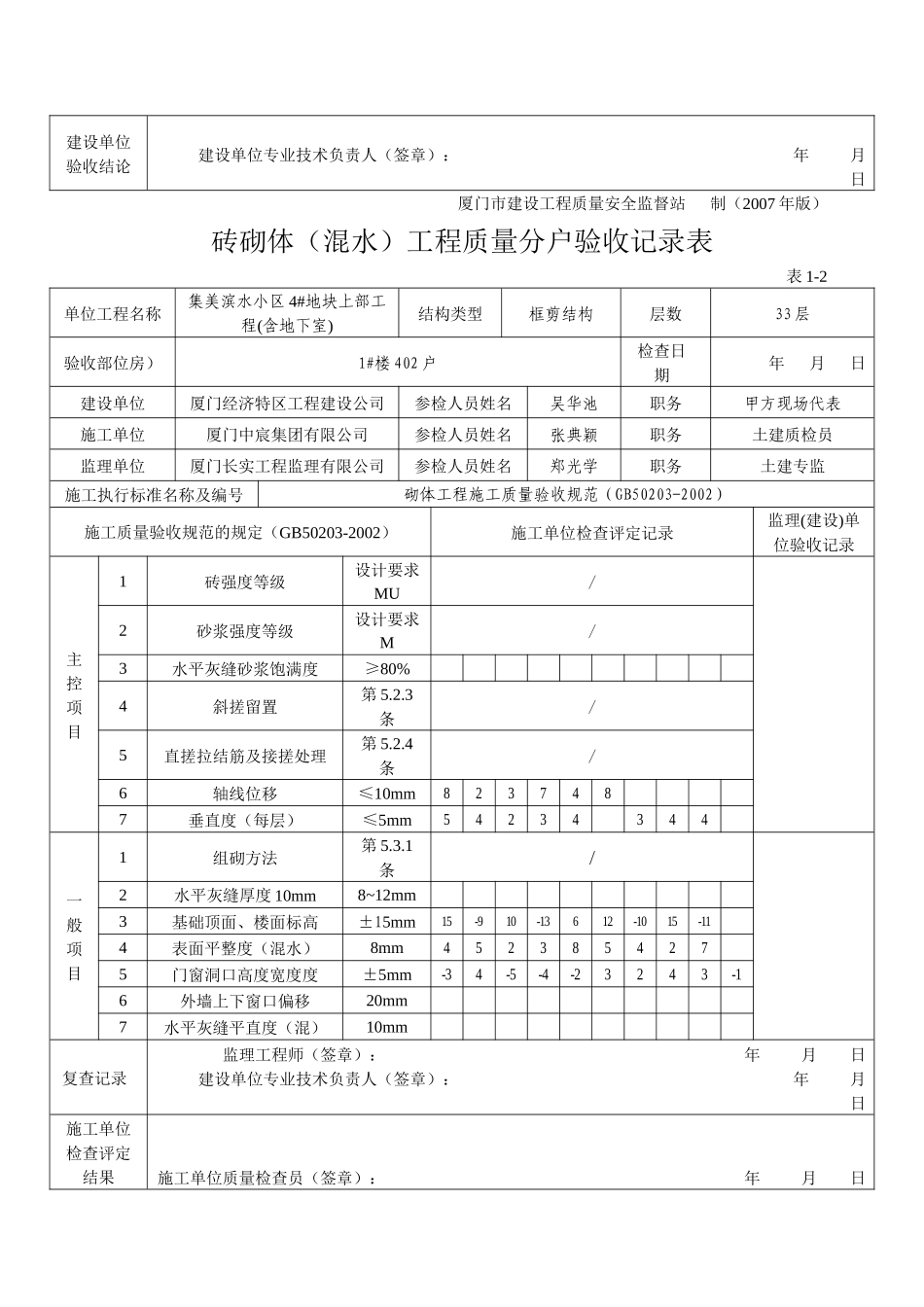 表1-2砖砌体(混水)工程质量分户验收记录表_第2页