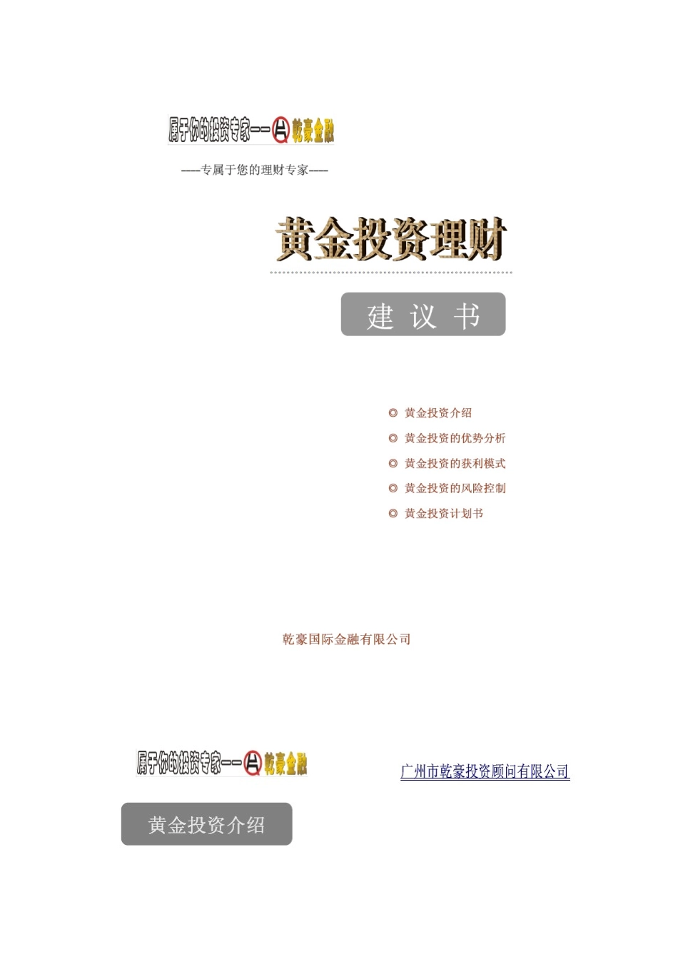 黄金投资规划建议书_第1页