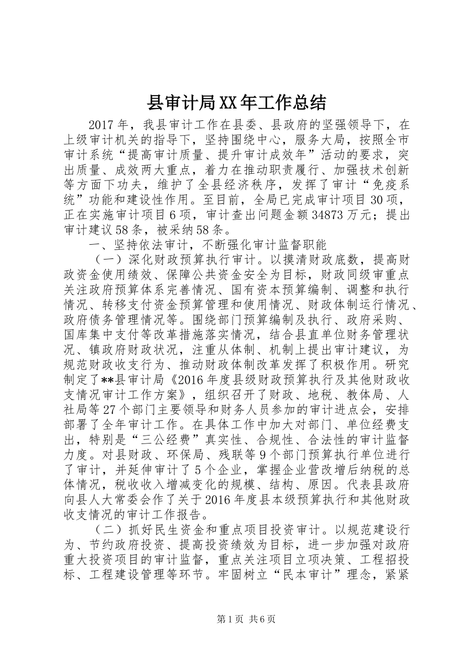 县审计局XX年工作总结_第1页