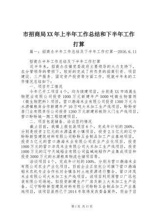 市招商局XX年上半年工作总结和下半年工作打算