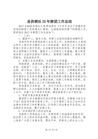 县供销社XX年群团工作总结