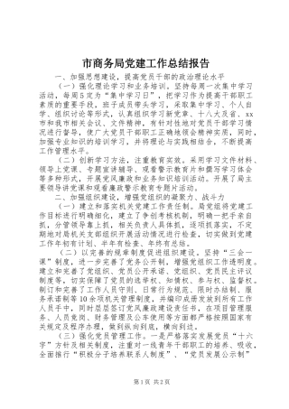 市商务局党建工作总结报告