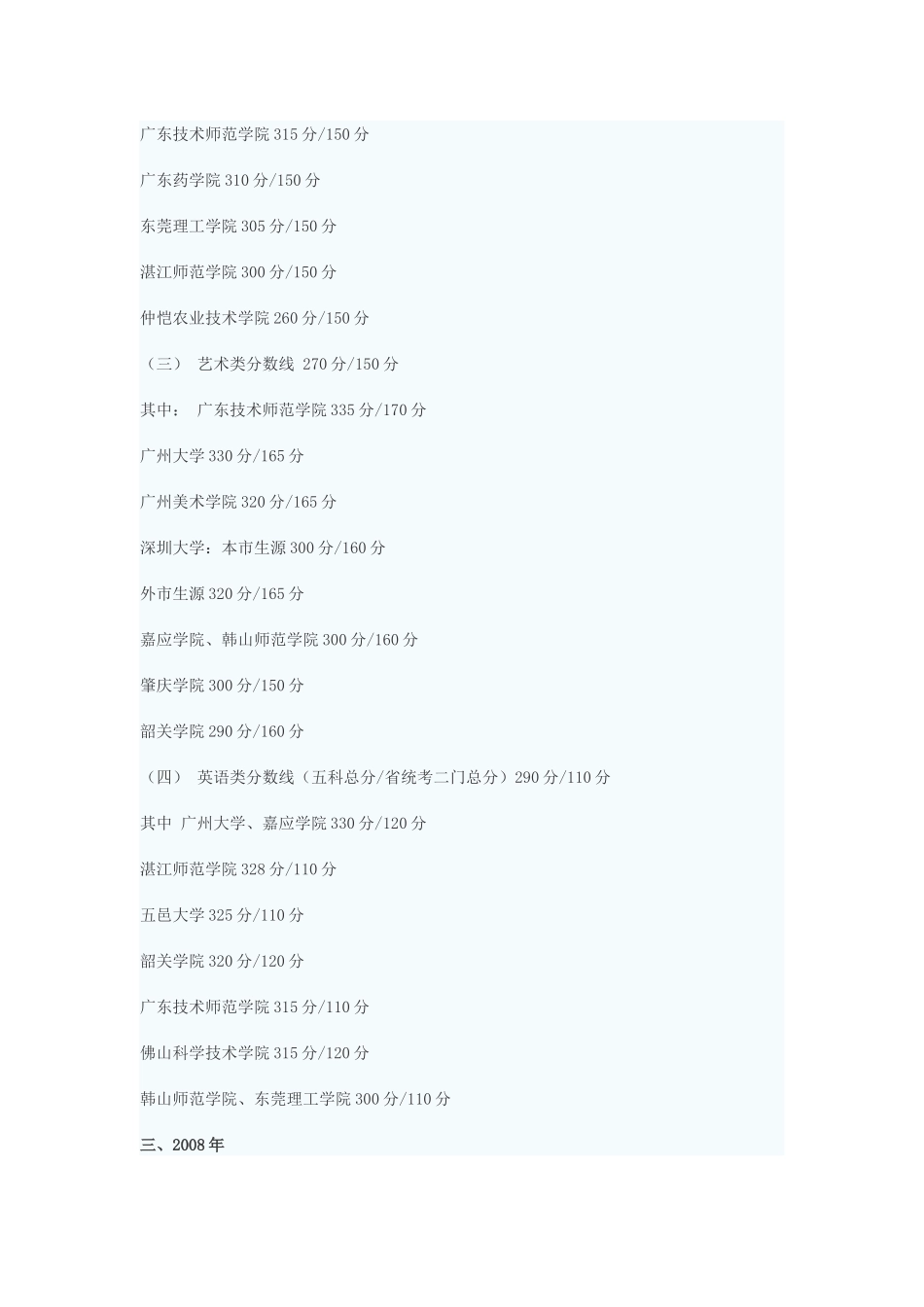 广东省专插本考试历年最低录取控制分数线_第3页