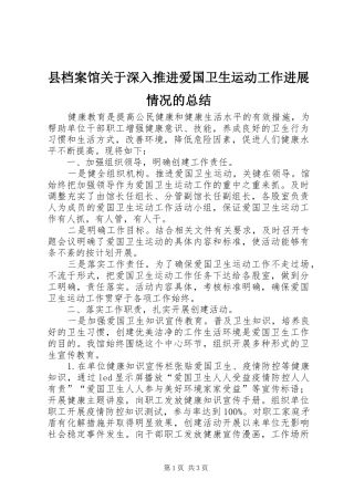 县档案馆关于深入推进爱国卫生运动工作进展情况的总结