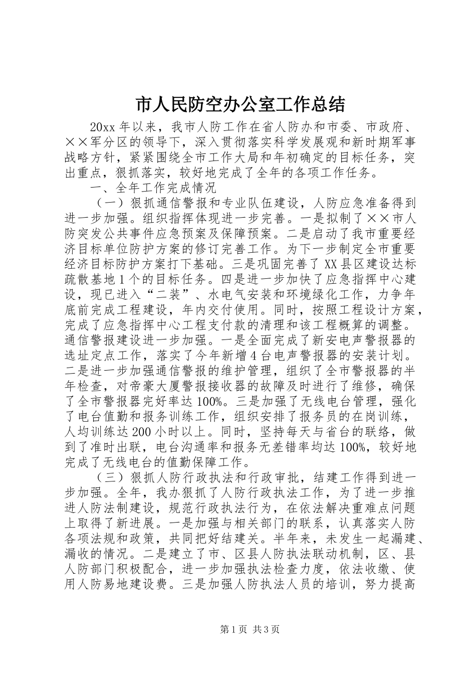 市人民防空办公室工作总结_第1页