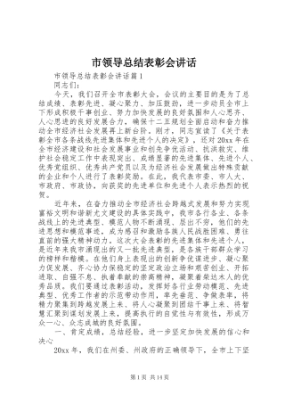 市领导总结表彰会讲话