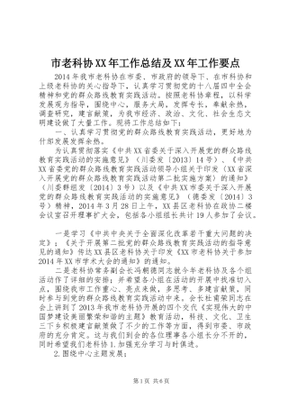 市老科协XX年工作总结及XX年工作要点