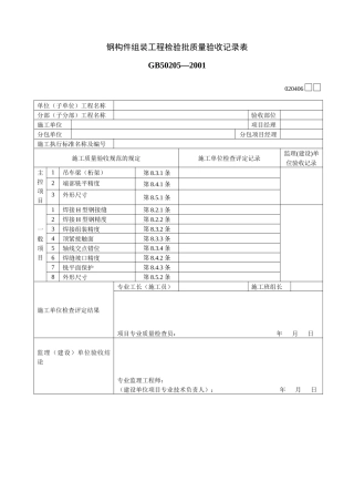 钢构件组装工程检验批质量验收记录表