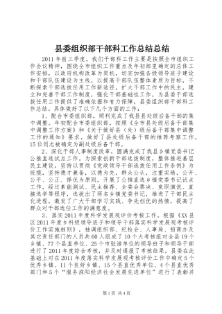 县委组织部干部科工作总结总结