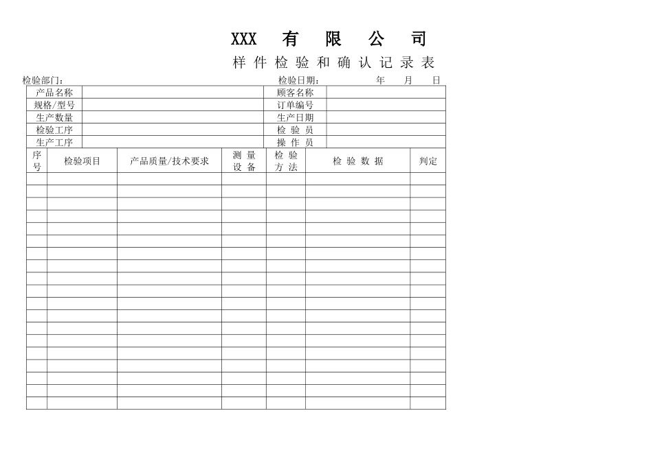 APQP样件检验和确认记录表_第1页