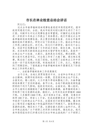 市长在林业检查总结会讲话
