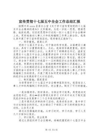 宣传贯彻十七届五中全会工作总结汇报