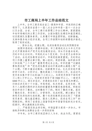 市工商局上半年工作总结范文