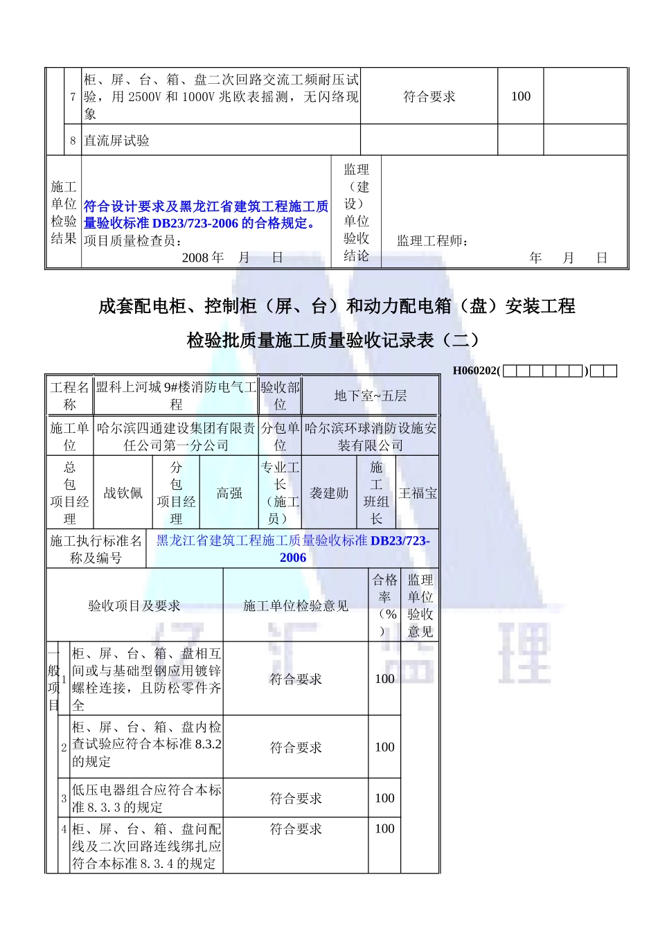 柜控制柜和动力配电箱(盘)安装工程检验批质量施工验收记录(-)__第2页