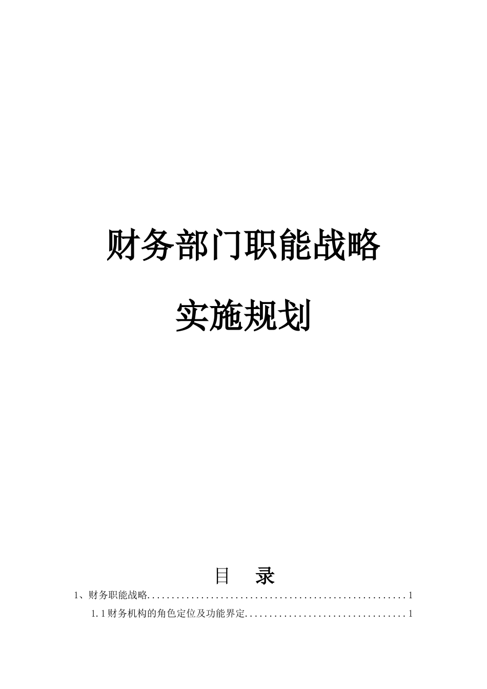 财务部门职能战略实施规划_第1页