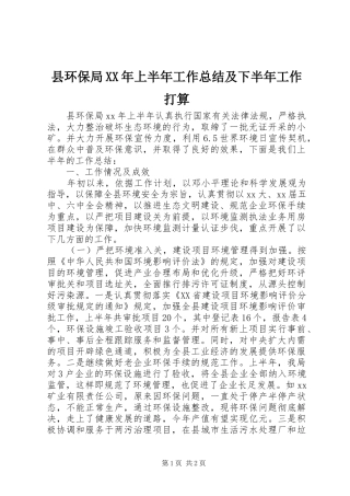 县环保局XX年上半年工作总结及下半年工作打算