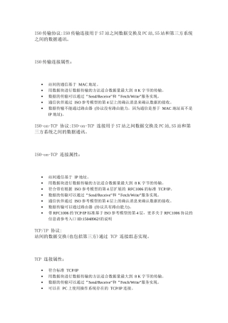 ISO传输协议ISO传输连接用于S7站之间数据交换及PC站