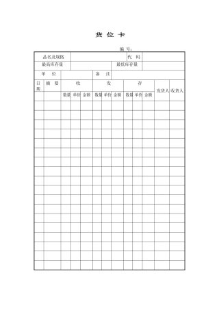 财务部系列表单-货位卡