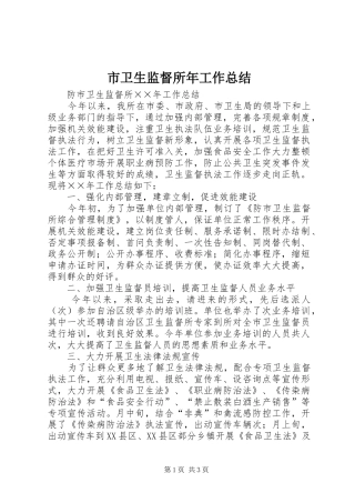 市卫生监督所年工作总结